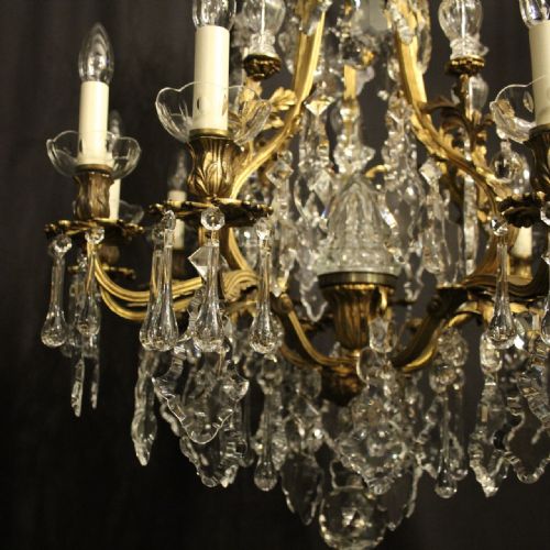 FRENCH GILDED BRONZE CRYSTAL 11 LIGHT ANTIQUE CHANDELIER - ADDITIONAL PHOTO 4