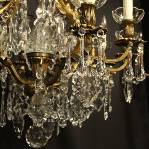 FRENCH GILDED BRONZE CRYSTAL 11 LIGHT ANTIQUE CHANDELIER - ADDITIONAL PHOTO 5