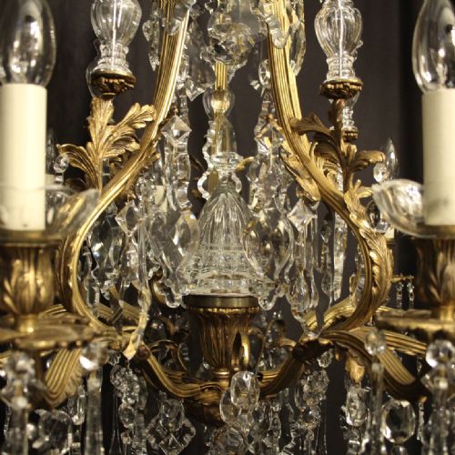 FRENCH GILDED BRONZE CRYSTAL 11 LIGHT ANTIQUE CHANDELIER - ADDITIONAL PHOTO 6