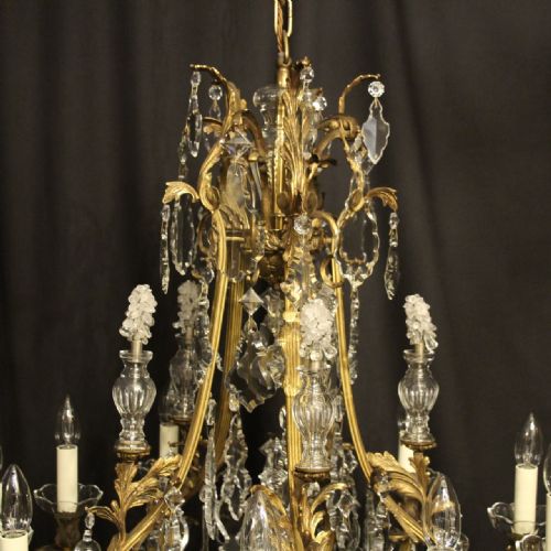 FRENCH GILDED BRONZE CRYSTAL 11 LIGHT ANTIQUE CHANDELIER - ADDITIONAL PHOTO 7