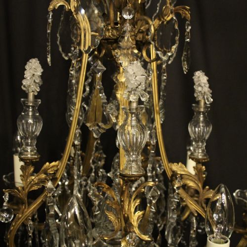 FRENCH GILDED BRONZE CRYSTAL 11 LIGHT ANTIQUE CHANDELIER - ADDITIONAL PHOTO 8