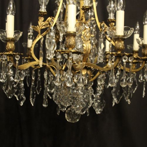 FRENCH GILDED BRONZE CRYSTAL 11 LIGHT ANTIQUE CHANDELIER - ADDITIONAL PHOTO 9