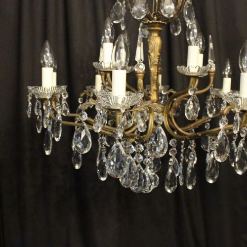 ITALIAN GILDED 12 LIGHT DOUBLE TIERED ANTIQUE CHANDELIER - ADDITIONAL PHOTO 1