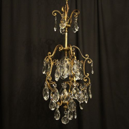french gilded birdcage single light antique chandelier - CATEGORY: ANTIQUE LIGHTING - DATED 1920