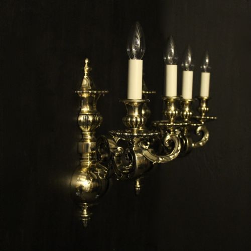 ENGLISH PAIR OF BRASS TWIN ARM ANTIQUE WALL LIGHTS - ADDITIONAL PHOTO 7