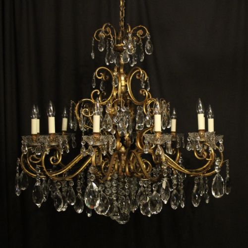 italian gilded bronze crystal 13 light antique chandelier - CATEGORY: ANTIQUE LIGHTING - DATED 1910