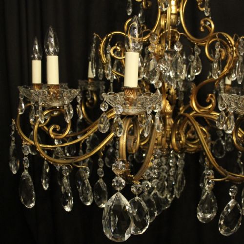 ITALIAN GILDED BRONZE CRYSTAL 13 LIGHT ANTIQUE CHANDELIER - ADDITIONAL PHOTO 1