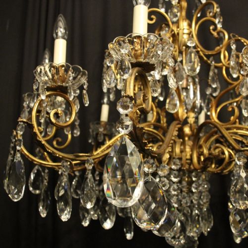 ITALIAN GILDED BRONZE CRYSTAL 13 LIGHT ANTIQUE CHANDELIER - ADDITIONAL PHOTO 2