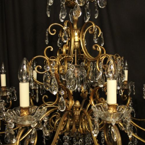 ITALIAN GILDED BRONZE CRYSTAL 13 LIGHT ANTIQUE CHANDELIER - ADDITIONAL PHOTO 3