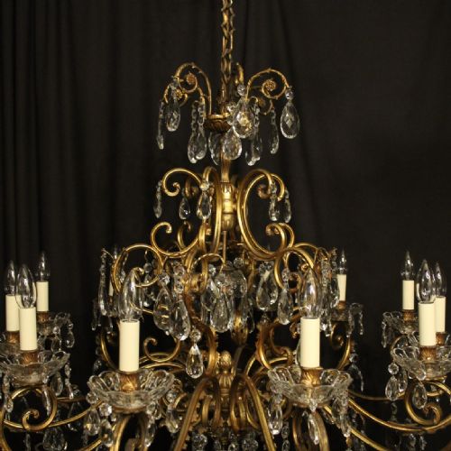 ITALIAN GILDED BRONZE CRYSTAL 13 LIGHT ANTIQUE CHANDELIER - ADDITIONAL PHOTO 4