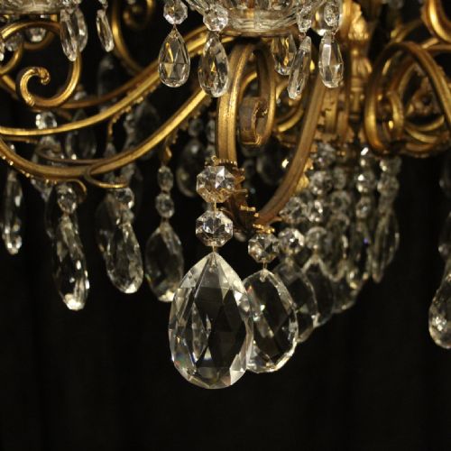 ITALIAN GILDED BRONZE CRYSTAL 13 LIGHT ANTIQUE CHANDELIER - ADDITIONAL PHOTO 5