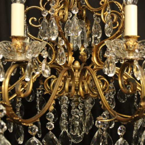 ITALIAN GILDED BRONZE CRYSTAL 13 LIGHT ANTIQUE CHANDELIER - ADDITIONAL PHOTO 8