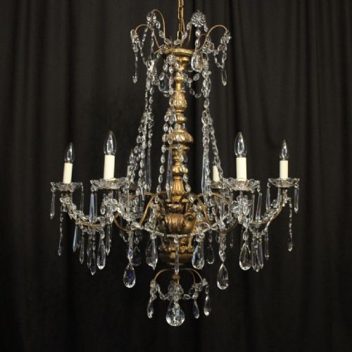 genoa 6 light giltwood crystal antique chandelier - CATEGORY: ANTIQUE LIGHTING - DATED 19TH CENTURY