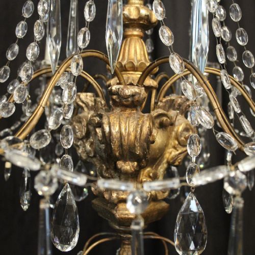 GENOA 6 LIGHT GILTWOOD CRYSTAL ANTIQUE CHANDELIER - ADDITIONAL PHOTO 5