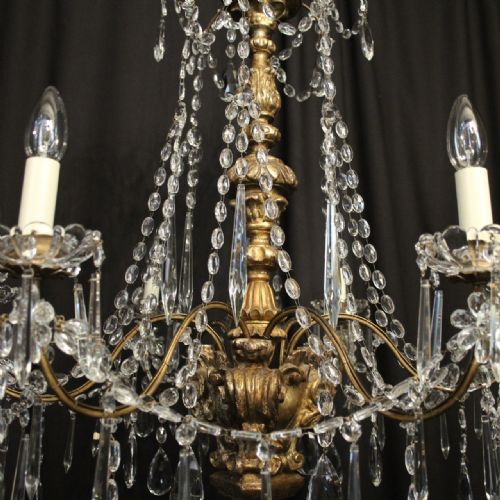 GENOA 6 LIGHT GILTWOOD CRYSTAL ANTIQUE CHANDELIER - ADDITIONAL PHOTO 6
