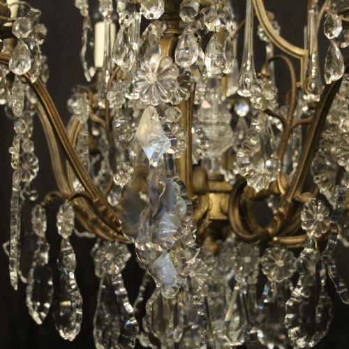 FRENCH 19TH CENTURY PAIR BRONZE CRYSTAL 8 LIGHT ANTIQUE CHANDELIERS - ADDITIONAL PHOTO 6