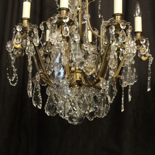 FRENCH 19TH CENTURY PAIR BRONZE CRYSTAL 8 LIGHT ANTIQUE CHANDELIERS - ADDITIONAL PHOTO 7