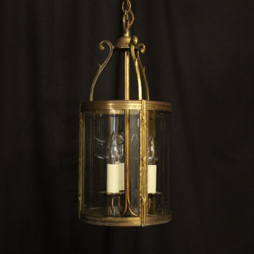 french gilded triple light convex antique lantern - CATEGORY: ANTIQUE LIGHTING - DATED 1920