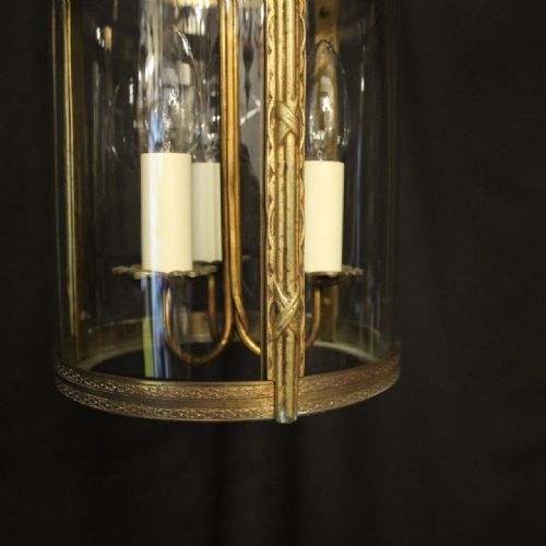 FRENCH GILDED TRIPLE LIGHT CONVEX ANTIQUE LANTERN - ADDITIONAL PHOTO 2