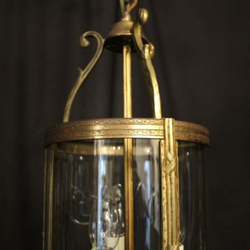 FRENCH GILDED TRIPLE LIGHT CONVEX ANTIQUE LANTERN - ADDITIONAL PHOTO 3