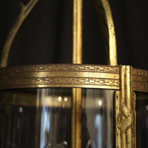FRENCH GILDED TRIPLE LIGHT CONVEX ANTIQUE LANTERN - ADDITIONAL PHOTO 4