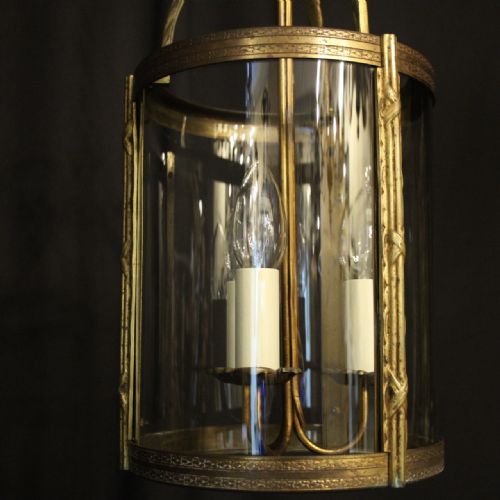 FRENCH GILDED TRIPLE LIGHT CONVEX ANTIQUE LANTERN - ADDITIONAL PHOTO 5
