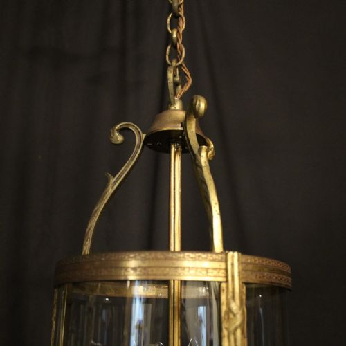 FRENCH GILDED TRIPLE LIGHT CONVEX ANTIQUE LANTERN - ADDITIONAL PHOTO 6
