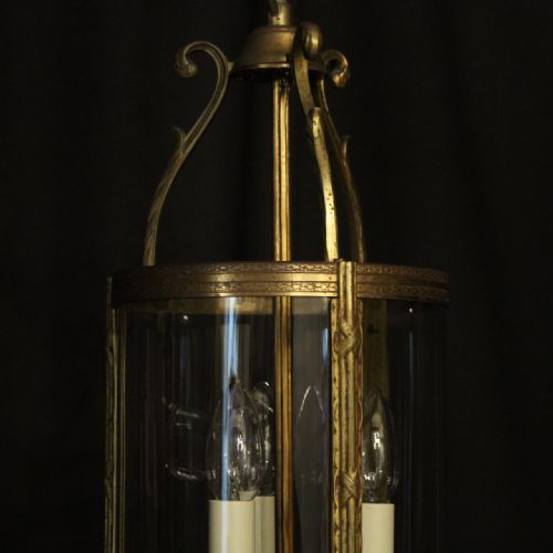 FRENCH GILDED TRIPLE LIGHT CONVEX ANTIQUE LANTERN - ADDITIONAL PHOTO 7