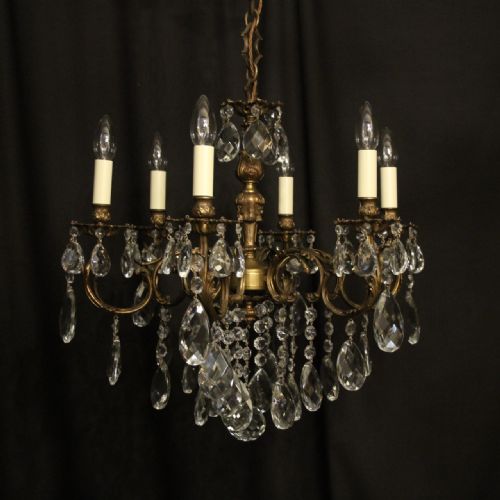 italian 6 light gilded crystal antique chandelier - CATEGORY: ANTIQUE JEWELLERY - DATED 1930