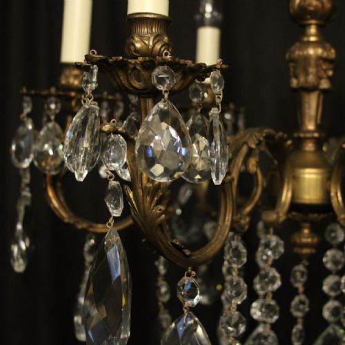 ITALIAN 6 LIGHT GILDED CRYSTAL ANTIQUE CHANDELIER - ADDITIONAL PHOTO 3