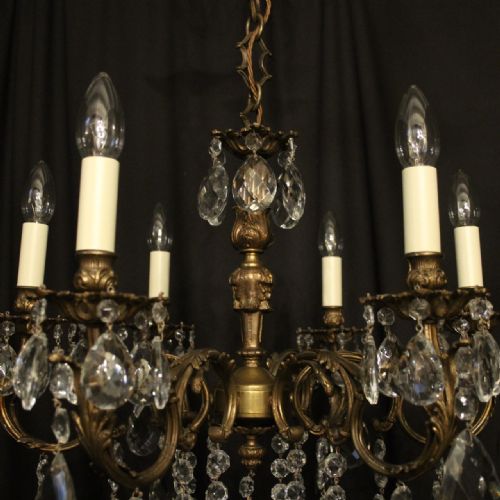 ITALIAN 6 LIGHT GILDED CRYSTAL ANTIQUE CHANDELIER - ADDITIONAL PHOTO 4