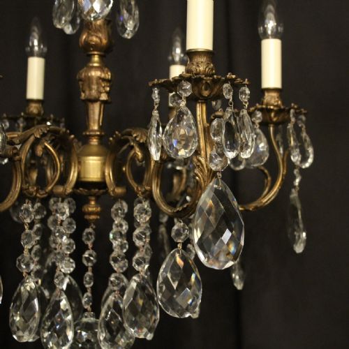 ITALIAN 6 LIGHT GILDED CRYSTAL ANTIQUE CHANDELIER - ADDITIONAL PHOTO 6