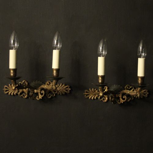 french pair of empire twin arm antique wall lights - CATEGORY: ANTIQUE LIGHTING - DATED 1920
