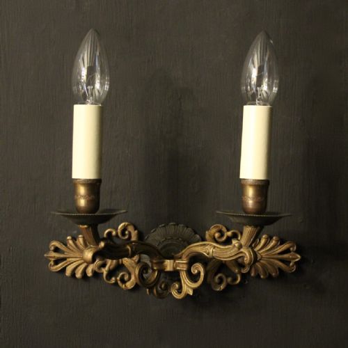 FRENCH PAIR OF EMPIRE TWIN ARM ANTIQUE WALL LIGHTS - ADDITIONAL PHOTO 1