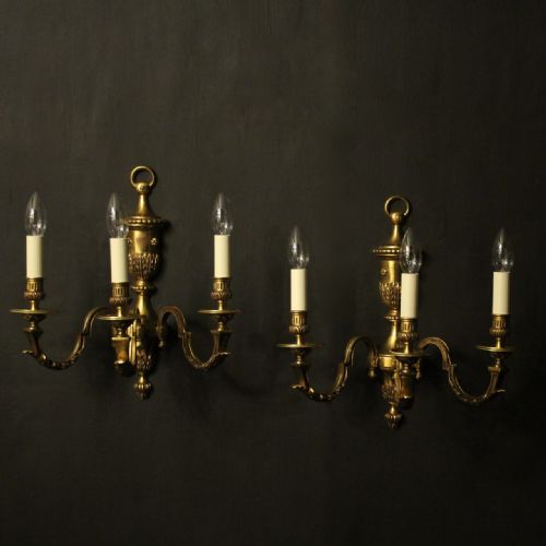french pair of gilded triple arm antique wall lights - CATEGORY: ANTIQUE LIGHTING - DATED 1920