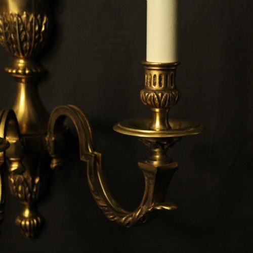 FRENCH PAIR OF GILDED TRIPLE ARM ANTIQUE WALL LIGHTS - ADDITIONAL PHOTO 2