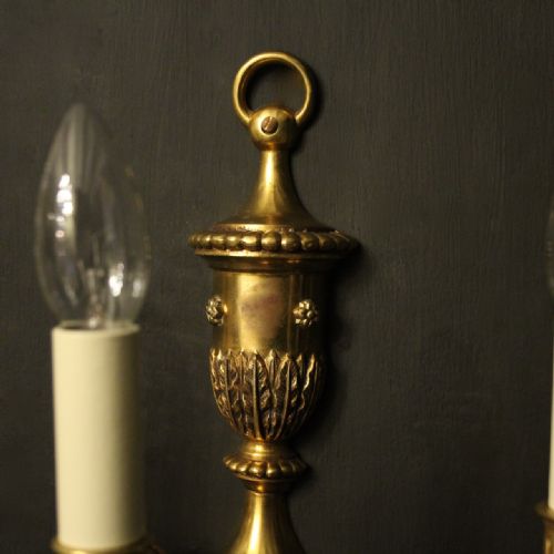 FRENCH PAIR OF GILDED TRIPLE ARM ANTIQUE WALL LIGHTS - ADDITIONAL PHOTO 4