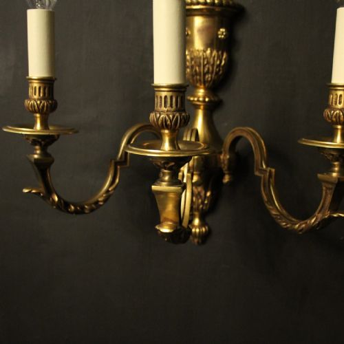 FRENCH PAIR OF GILDED TRIPLE ARM ANTIQUE WALL LIGHTS - ADDITIONAL PHOTO 5