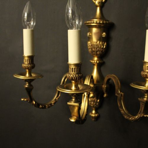 FRENCH PAIR OF GILDED TRIPLE ARM ANTIQUE WALL LIGHTS - ADDITIONAL PHOTO 6
