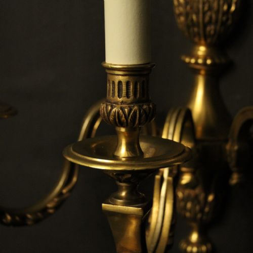 FRENCH PAIR OF GILDED TRIPLE ARM ANTIQUE WALL LIGHTS - ADDITIONAL PHOTO 7