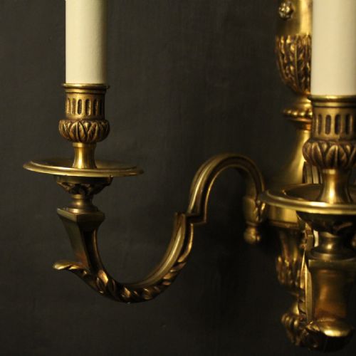 FRENCH PAIR OF GILDED TRIPLE ARM ANTIQUE WALL LIGHTS - ADDITIONAL PHOTO 8