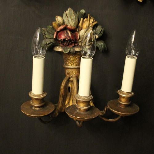 FRENCH SET OF THREE POLYCHROME TRIPLE ARM WALL LIGHTS - ADDITIONAL PHOTO 2