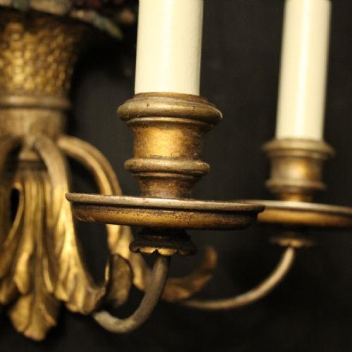 FRENCH SET OF THREE POLYCHROME TRIPLE ARM WALL LIGHTS - ADDITIONAL PHOTO 5