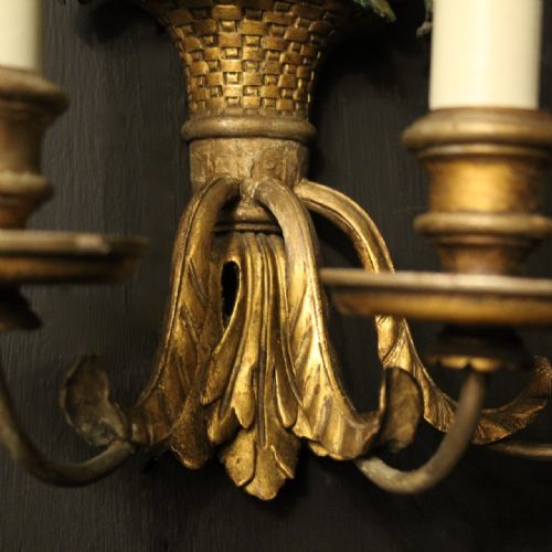 FRENCH SET OF THREE POLYCHROME TRIPLE ARM WALL LIGHTS - ADDITIONAL PHOTO 6