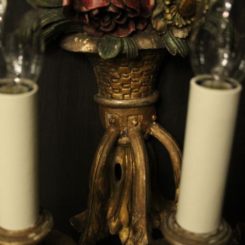 FRENCH SET OF THREE POLYCHROME TRIPLE ARM WALL LIGHTS - ADDITIONAL PHOTO 8