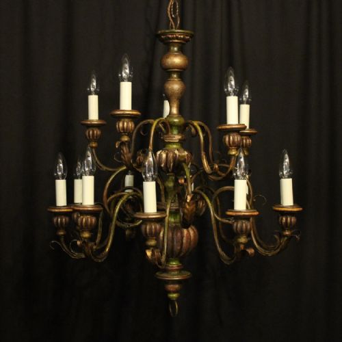 florentine 15 light double tiered polychrome chandelier - CATEGORY: ANTIQUE LIGHTING - DATED 1930
