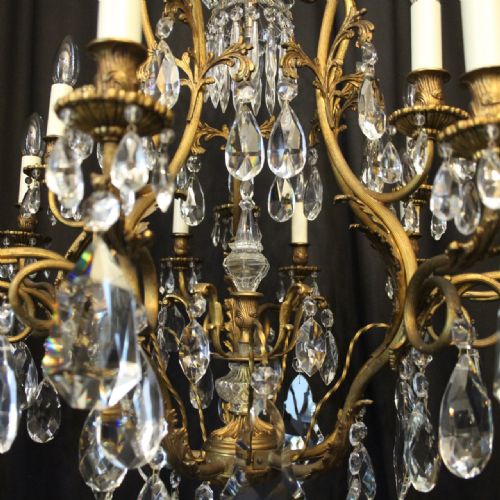 FRENCH GILDED BRONZE CAGE ANTIQUE CHANDELIER - ADDITIONAL PHOTO 1