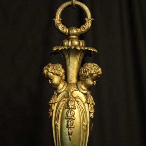 ENGLISH GILDED BRONZE CHERUB 8 LIGHT CHANDELIER - ADDITIONAL PHOTO 1