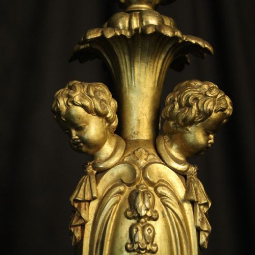 ENGLISH GILDED BRONZE CHERUB 8 LIGHT CHANDELIER - ADDITIONAL PHOTO 2