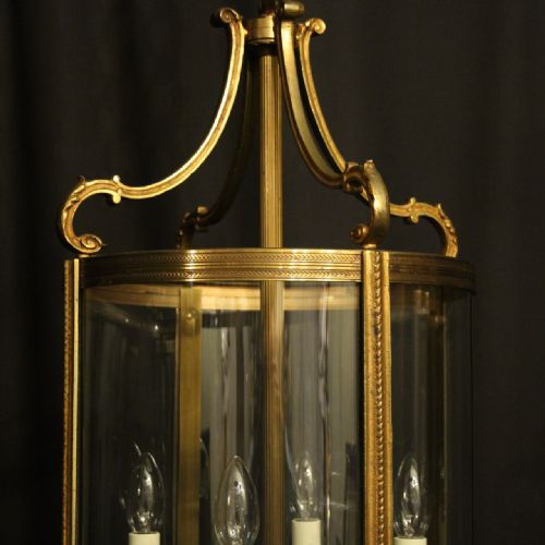 FRENCH LARGE PAIR OF GILDED BRONZE ANTIQUE HALL LANTERNS - ADDITIONAL PHOTO 1